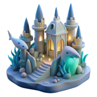 dramatic minimalist Undersea Castle 3D Render of a Magical Ocean Kingdom authentic png