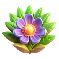 dramatic rustic 3D Render of a Purple Flower with Green Leaves authentic png