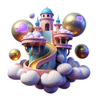 dramatic rustic Fantasy Castle on Clouds 3D Render of Whimsical Architecture 4K png