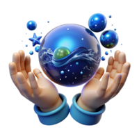 serene vintage Ocean in Hands 3D Render of a Crystal Sphere professional png