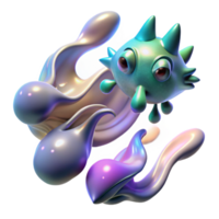 elegant contemporary Abstract 3D Render Spiky Creature in Iridescent Fluid authentic png