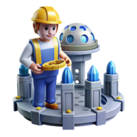 serene abstract 3D Render Cartoon Worker and Crystals authentic png