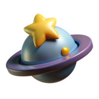 stunning minimalist Cartoon 3D Planet with Star Render original png