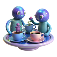 wonderful rustic Cosmic Creatures Enjoying Tea Party genuine png