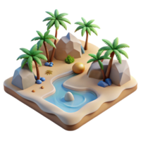 magnificent rustic Oasis Scene 3D Render of Desert Island with Palm Trees authentic png