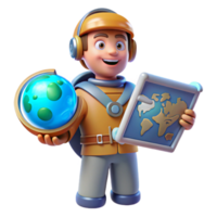 wonderful creative 3D Cartoon Explorer with Globe and Map high resolution png