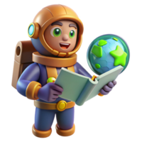 beautiful artistic Cute Astronaut 3D Illustration Studying Planet detailed png