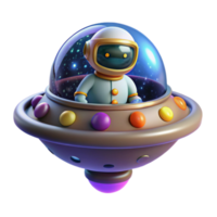 wonderful rustic Cute Astronaut in Flying Saucer 3D Render high resolution png
