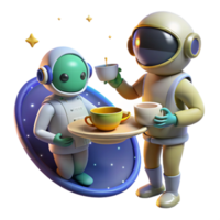 magnificent modern Astronauts Enjoying Tea in Space 3D Render original png