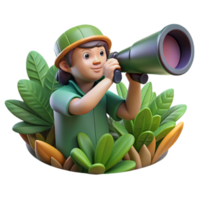 serene minimalist Explorer Child with Telescope in Lush Foliage detailed png