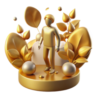 elegant minimalist Golden Figure in Nature Scene 3D Render 4K png