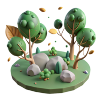 beautiful traditional Cartoon 3D Render Lush Green Grove with Rocks high resolution png