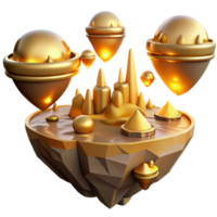 impressive rustic Golden Floating Island Abstract 3D Render detailed png