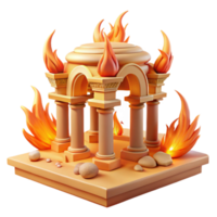 vibrant rustic Fiery Temple 3D Render of Burning Classical Structure authentic png