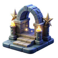 serene abstract Stone Archway with Stars and Flames 3D Render original png
