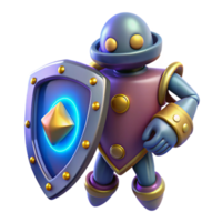beautiful abstract 3D Render Cartoon Robot with Shield original png