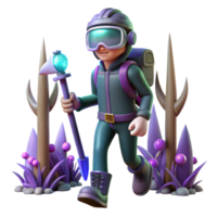 serene modern 3D Render of Adventurer Exploring Fantasy Landscape premium png