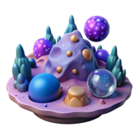 serene artistic 3D Render Fantasy Island Abstract Purple Landscape with Glowing Spheres original png