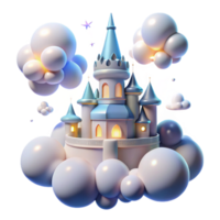 dramatic artistic Enchanted Castle on Clouds Fantasy 3D Render high resolution png