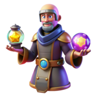 magnificent traditional 3D Render Wizard with Magic Spheres high quality png