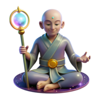 extraordinary artistic 3D Render Monk Meditating with Magical Staff authentic png