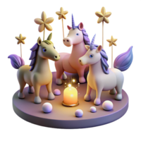 serene artistic Three Unicorns, Magical Scene, Fantasy Art exclusive png