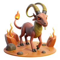 serene minimalist Fiery Goat Creature 3D Render of Mythical Beast original png