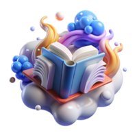 beautiful rustic Open Book on Cloud 3D Render of Abstract Reading detailed png