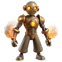 vibrant abstract Bronze Robot with Firepower 3D Render original png