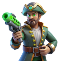 magnificent artistic 3D Cartoon Captain with Ray Gun Illustration authentic png