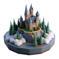 magnificent minimalist Enchanted Castle on Mountaintop Island detailed png