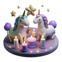 wonderful creative Magical Unicorn Candlescape A Whimsical 3D Render high resolution png