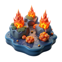 magnificent contemporary 3D Render of Volcanic Rocks, Flames, and Berries detailed png