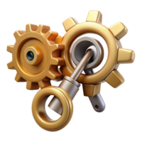elegant artistic Interlocking Gears and Key Mechanism A 3D Model premium png