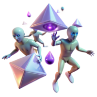 wonderful vintage Crystals, Alien Figures, and Geometric Shapes in 3D high resolution png