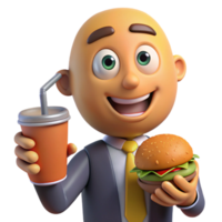 elegant creative Happy Businessman Enjoying Burger and Soda premium png