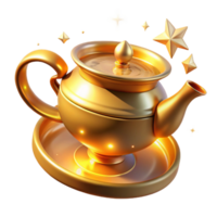dramatic abstract Golden Teapot with Sparkling Stars Magical 3D Render detailed png