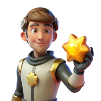 elegant rustic 3D Cartoon Boy with Golden Star high resolution png