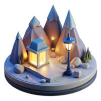 magnificent minimalist Enchanted Mountaintop Lantern Scene 3D Render genuine png