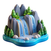serene modern Scenic Waterfall 3D Model Cartoon Nature genuine png