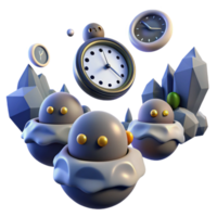 beautiful classic Time, Crystals, and Cute Characters A 3D Render authentic png