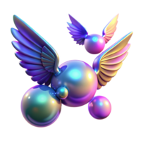 serene rustic Iridescent Spheres with Wings Abstract 3D Render authentic png