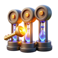 beautiful rustic Unlocking Time A 3D Puzzle of Hourglasses and Keys high resolution png