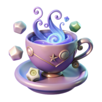 serene traditional Magical Teacup Sparkling Potion, Cubes, and Whimsical Steam professional png