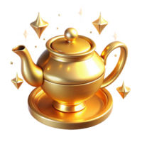 serene minimalist Golden Teapot with Sparkling Stars Magical 3D Render genuine png