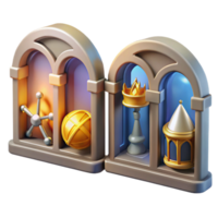 stunning artistic Archway Collection Golden Objects, Chess Piece, Molecule Model authentic png