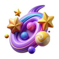 impressive minimalist Whimsical 3D Render Cosmic Swirl with Stars and Planets high resolution png