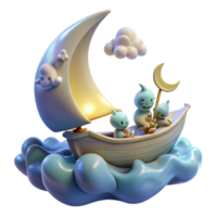stunning abstract Whimsical Moonlit Sailboat Adventure with Cute Creatures 4K png