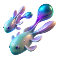 serene minimalist Iridescent Aquatic Creatures 3D Render of Fantasy Fish premium png