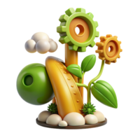 stunning classic Abstract 3D Render Gears, Plants, and Organic Forms original png